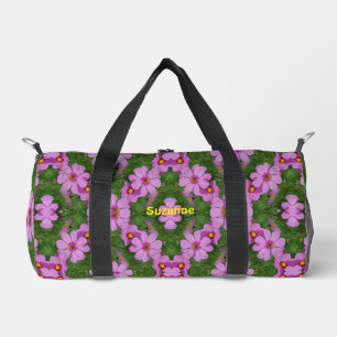 Pink Cosmos Daisy Flowers Abstract Personalised Duffle Bag