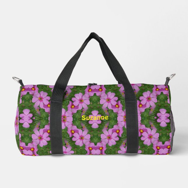 Pink Cosmos Daisy Flowers Abstract Personalised Duffle Bag (Front)