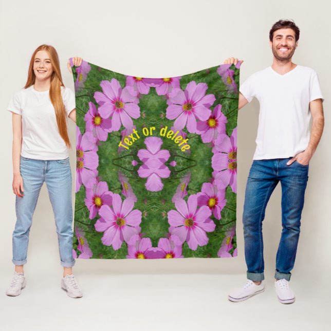 Pink Cosmos Daisy Flowers Nature Personalised Fleece Blanket (In Situ)