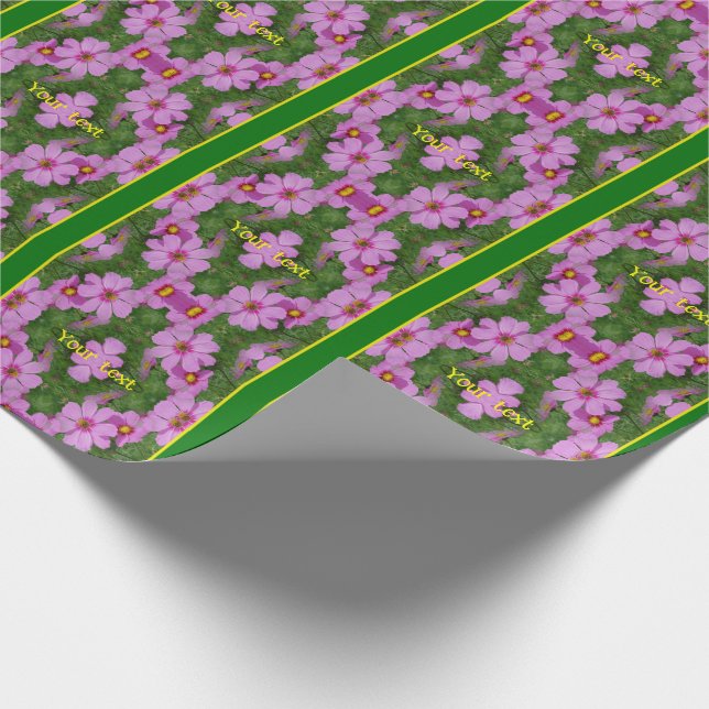 Pink Cosmos Daisy Flowers Personalised Nature  Wrapping Paper (Corner)