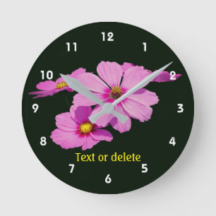 Pink Cosmos Daisy Flowers Personalized   Round Clock