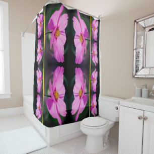 Pink Cosmos Flower Mirror Pattern Shower Curtain