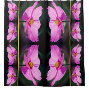 Pink Cosmos Flower Mirror Pattern Shower Curtain