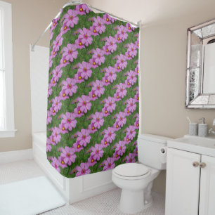 Pink Cosmos Flower Nature Pattern Shower Curtain
