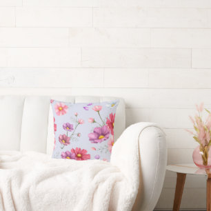 Pink Cosmos Flower Pattern Cushion