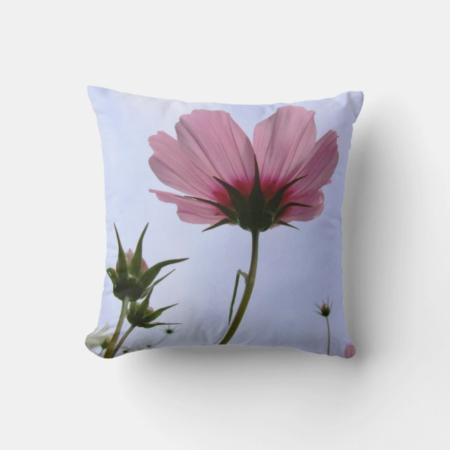 Pink Cosmos Flower Pillow (Front)