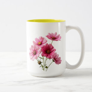 Pink Cosmos Flowers-23456 Two-Tone Coffee Mug