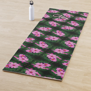 Pink Cosmos Flowers Abstract Pattern Personalised Yoga Mat