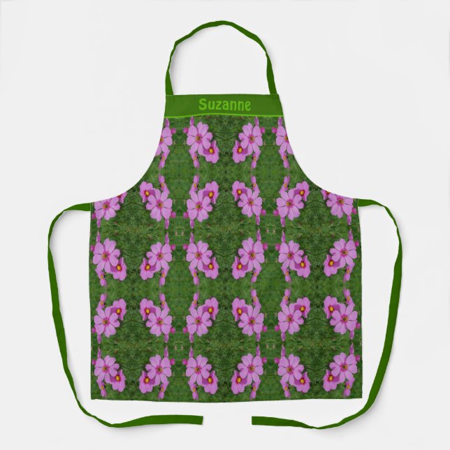 Pink Cosmos Flowers Abstract Personalised Apron (Front)