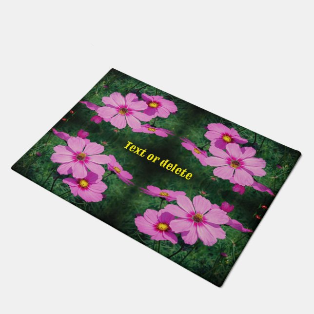 Pink Cosmos Flowers Abstract Personalised Doormat (Angled)
