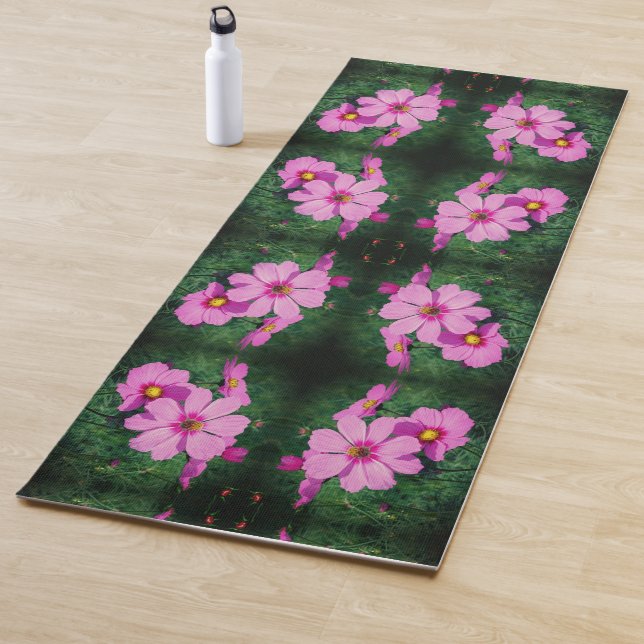 Pink Cosmos Flowers Abstract Yoga Mat (In Situ)