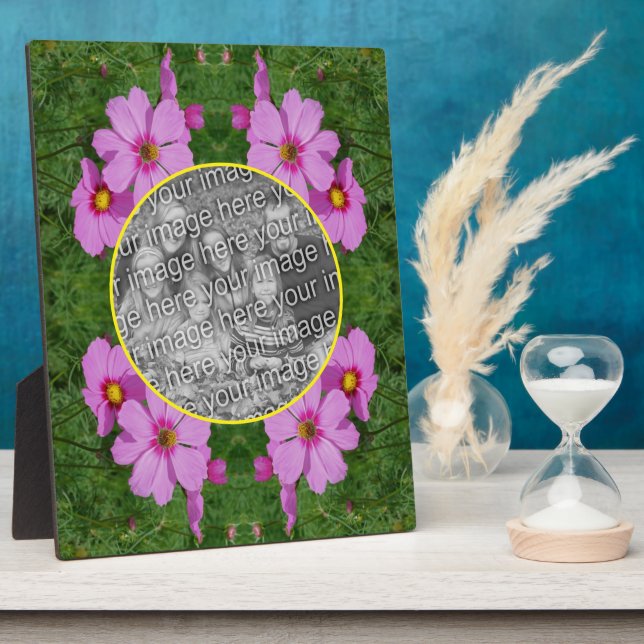Pink Cosmos Flowers Add Your Photo Plaque (Side)