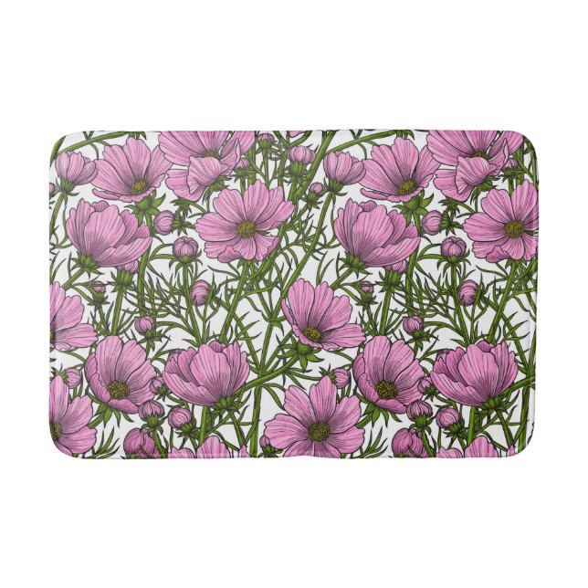 Pink Cosmos flowers Bath Mat (Front)