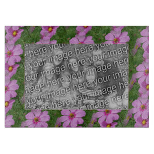 Pink Cosmos Flowers Border Your Photo Cutting Board