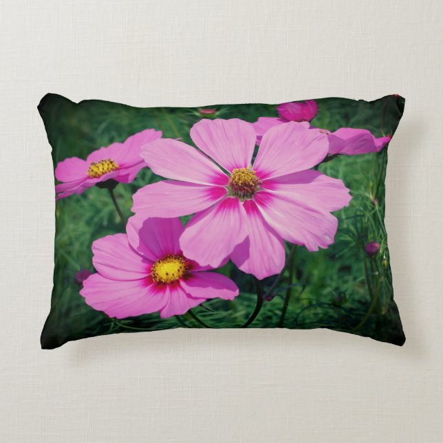 Pink Cosmos Flowers  Decorative Cushion (Front)