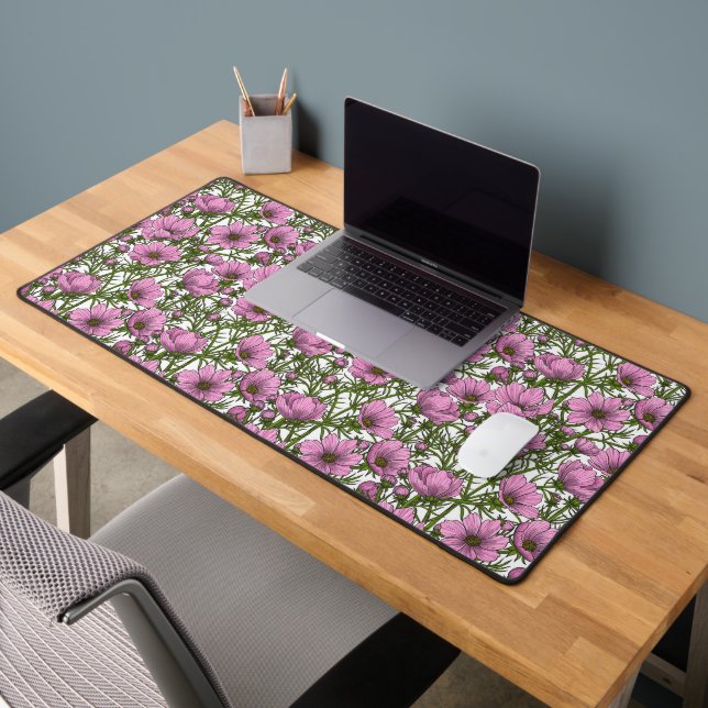 Pink Cosmos flowers Desk Mat (Office 2)