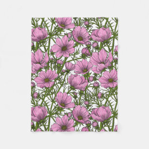 Pink Cosmos flowers Fleece Blanket