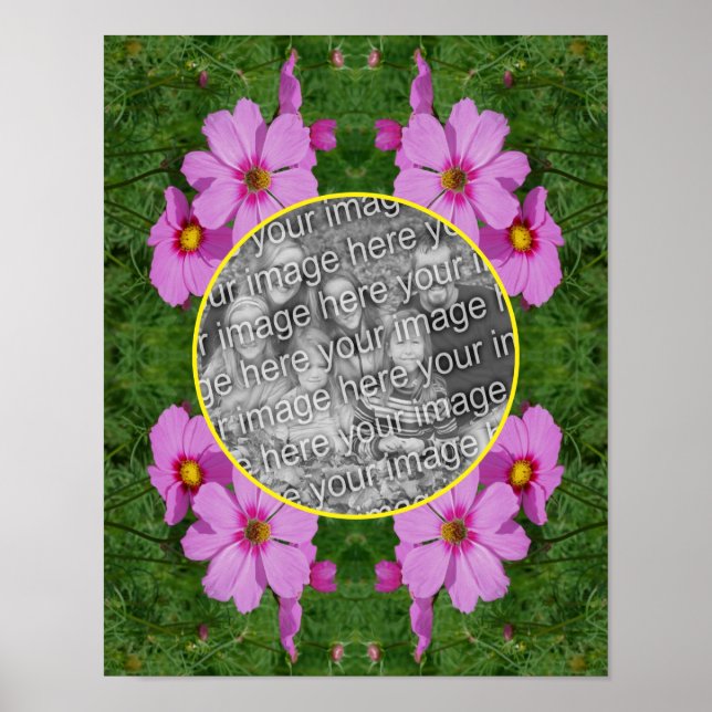 Pink Cosmos Flowers Frame Add Your Own Photo Poster (Front)