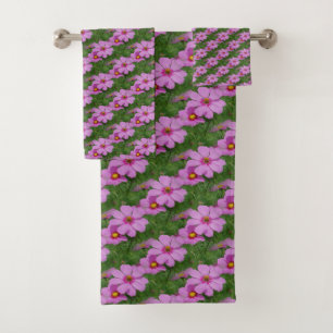 Pink Cosmos Flowers Nature Pattern     Bath Towel Set