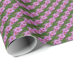 Pink Cosmos Flowers Nature Pattern Wrapping Paper