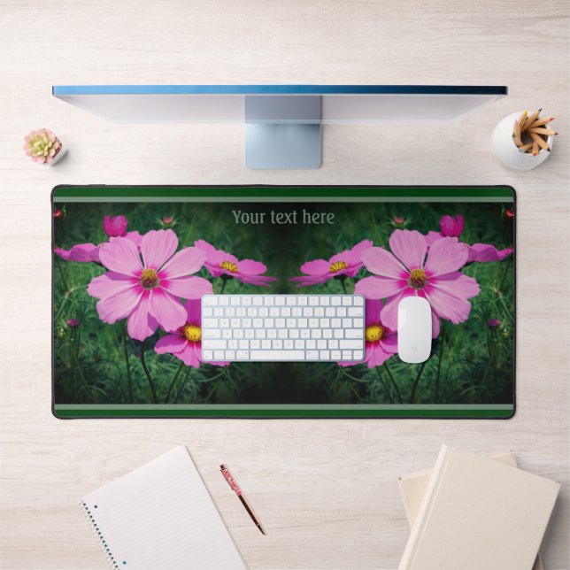 Pink Cosmos Flowers Nature Personalised Desk Mat (Office 1)