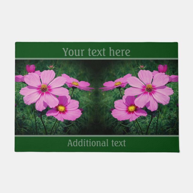 Pink Cosmos Flowers Nature Personalised Doormat (Front)