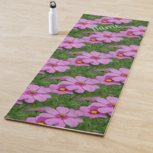 Pink Cosmos Flowers Nature Personalised Yoga Mat
