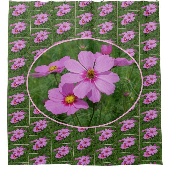 Pink Cosmos Flowers Pattern    Shower Curtain (Front)