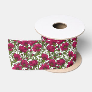 Pink Cosmos flowers Satin Ribbon