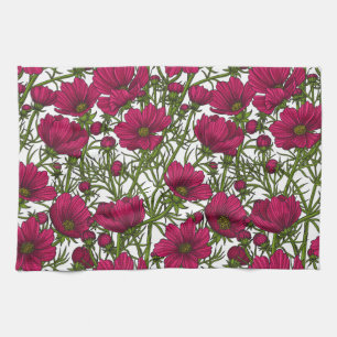 Pink Cosmos flowers Tea Towel