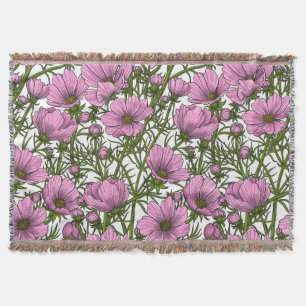 Pink Cosmos flowers Throw Blanket