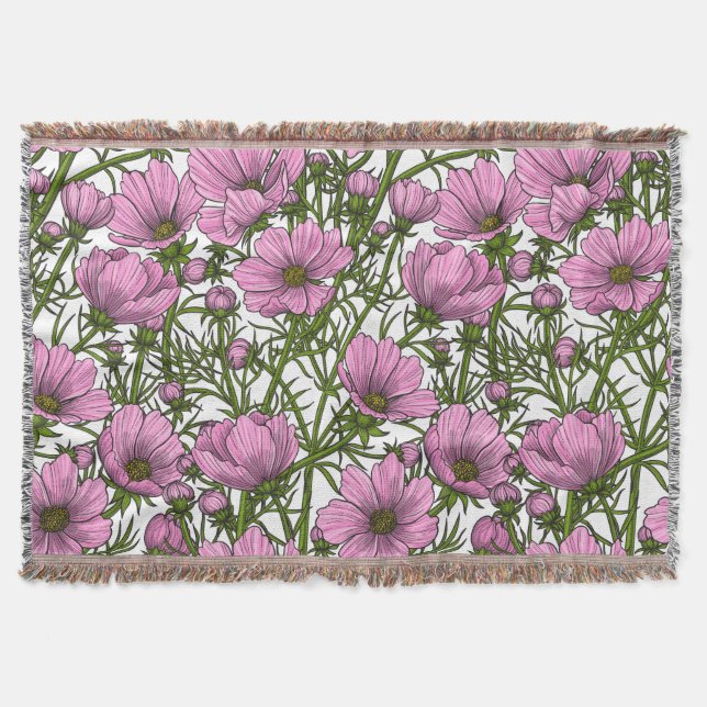 Pink Cosmos flowers Throw Blanket (Front)