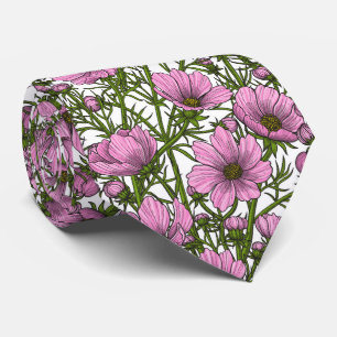 Pink Cosmos flowers Tie