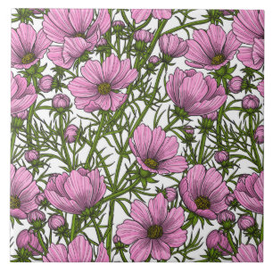 Pink Cosmos flowers Tile