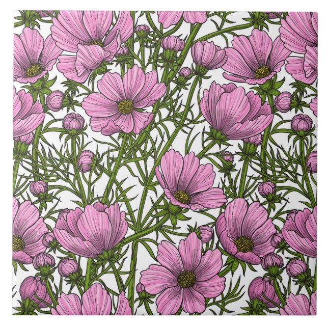 Pink Cosmos flowers Tile (Front)