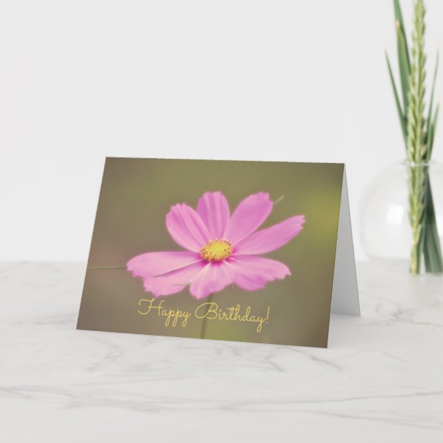 Pink Cosmos Happy Birthday Card (Front)