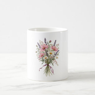 Pink Cosmos Lavender and Daisy Meadow Bouquet Coffee Mug