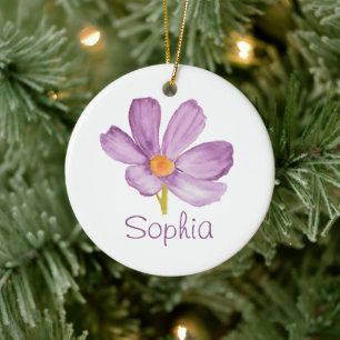 Pink Cosmos OCTOBER Birth Flower Custom Name Ceramic Tree Decoration