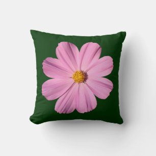 Pink Cosmos - On Dark Green Cushion