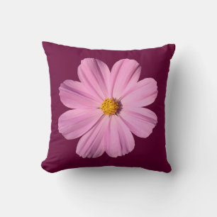 Pink Cosmos - On Wine Red Cushion