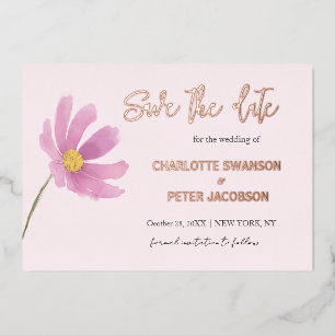 Pink Cosmos Watercolor Flower Save The Date
