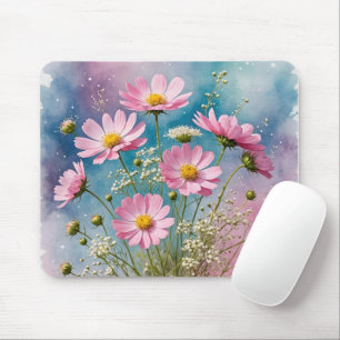 Pink Cosmos Watercolor Mouse Mat
