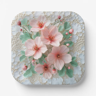 Pink Cosmos Wedding Flowers On Lace Paper Plate