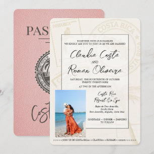 Pink Costa Rica Passport Wedding Invitation