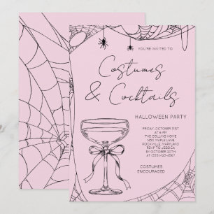 Pink Costumes and Cocktails Adult Halloween Party Invitation