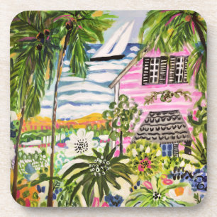Pink Cottage by the Bay I Coaster