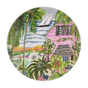 Pink Cottage by the Bay I Cutting Board