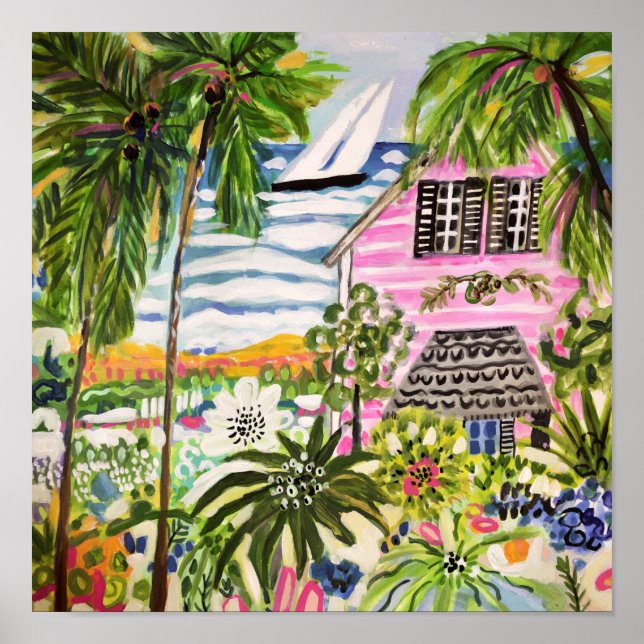 Pink Cottage by the Bay I Poster (Front)