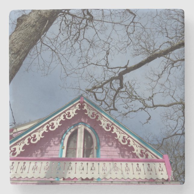 Pink Cottage Dramatic Sky - Martha's Vineyard Stone Coaster (Front)