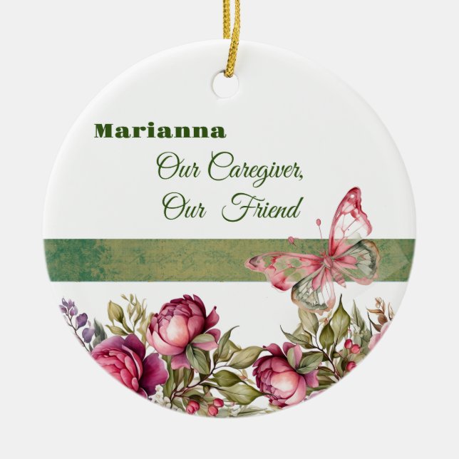Pink Cottage Floral Caregiver Round Ornament (Front)